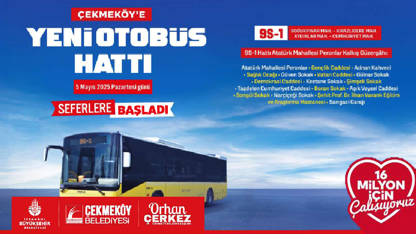 Soğukpınar, Kirazlıdere, Aydınlar ve Cumhuriyet Mahallelerini kapsayan 9S-1 otobüs hattı,